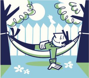 illustration of a man taking some leisure time by sleeping in a hammock